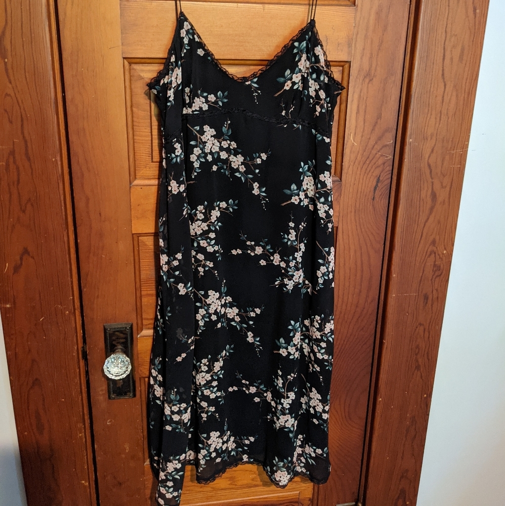 Zara Basic Black Floral Slip Dress